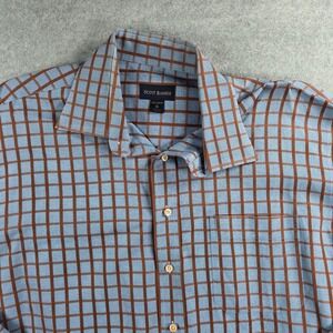 Scott Barber Button Down Shirt Mens XL Blue Brown Grid Plaid Long Sleeve Cotton